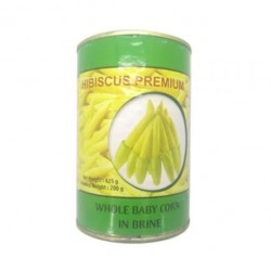 Hibiscus premium Whole Baby Corn in Brine Can 425 Gm